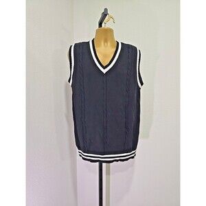 Black Cable Knit Sweater Vest Mens XL Cotton Fall Winter Preppy Golf Collegiate